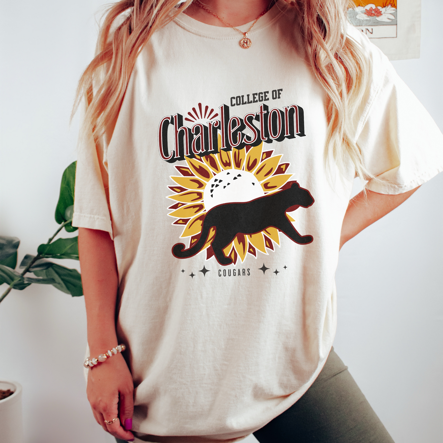 College of Charleston "Ray of Sunflowers" Tee | C of C Garment-Dyed T-shirt | The Perfect Gift for your favorite Cougar